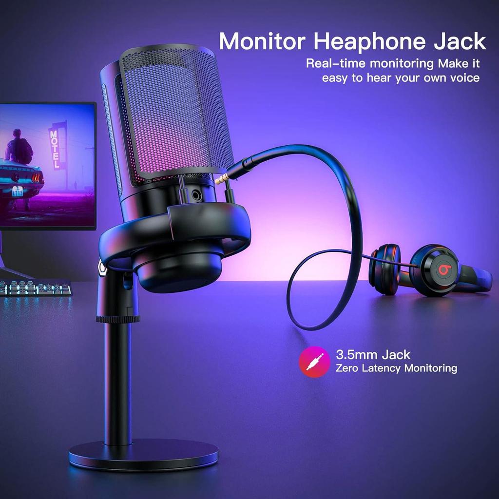 RGB Capacitor Wired Microphone for Gaming, Singing, Live Broadcast & Recording with Sound Card (ME6S)