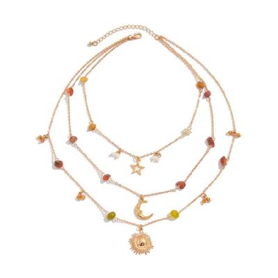 Exquisite Long Necklace with Moon Star and Sun Pendants Beads Chain Necklace Suitable for Beach and Festival Wear