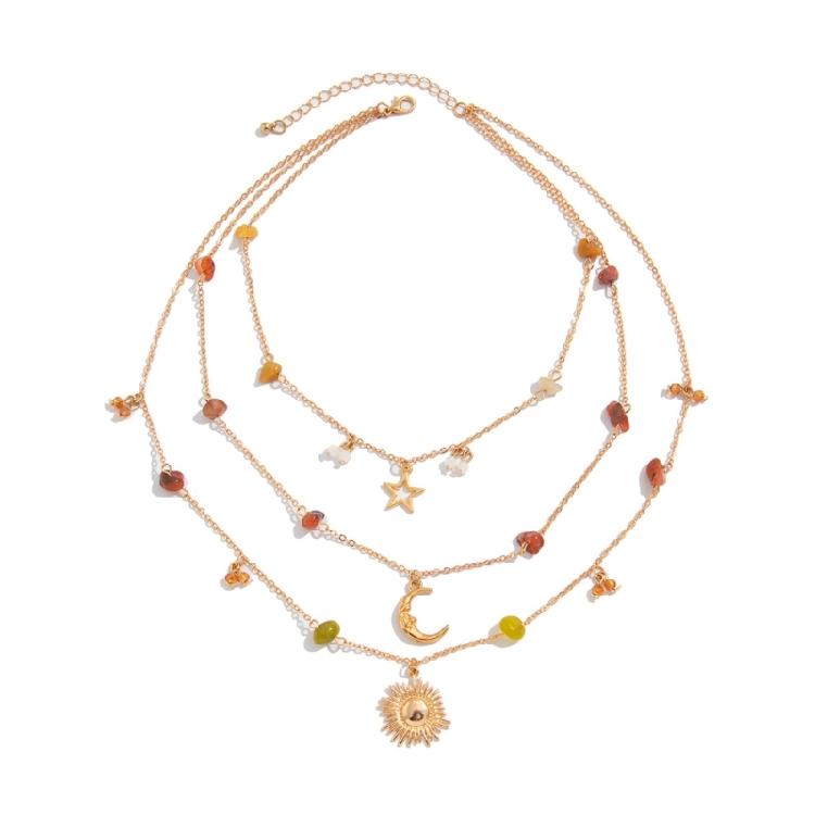 

Exquisite Long Necklace with Moon Star and Sun Pendants Beads Chain Necklace Suitable for Beach and Festival Wear 1