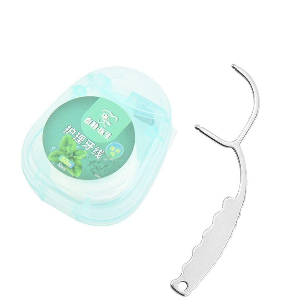 Portable Stainless Steel Toothpicks Reusable Tooth Floss Teeth Cleaner Handle Tooth Flossing  Floss