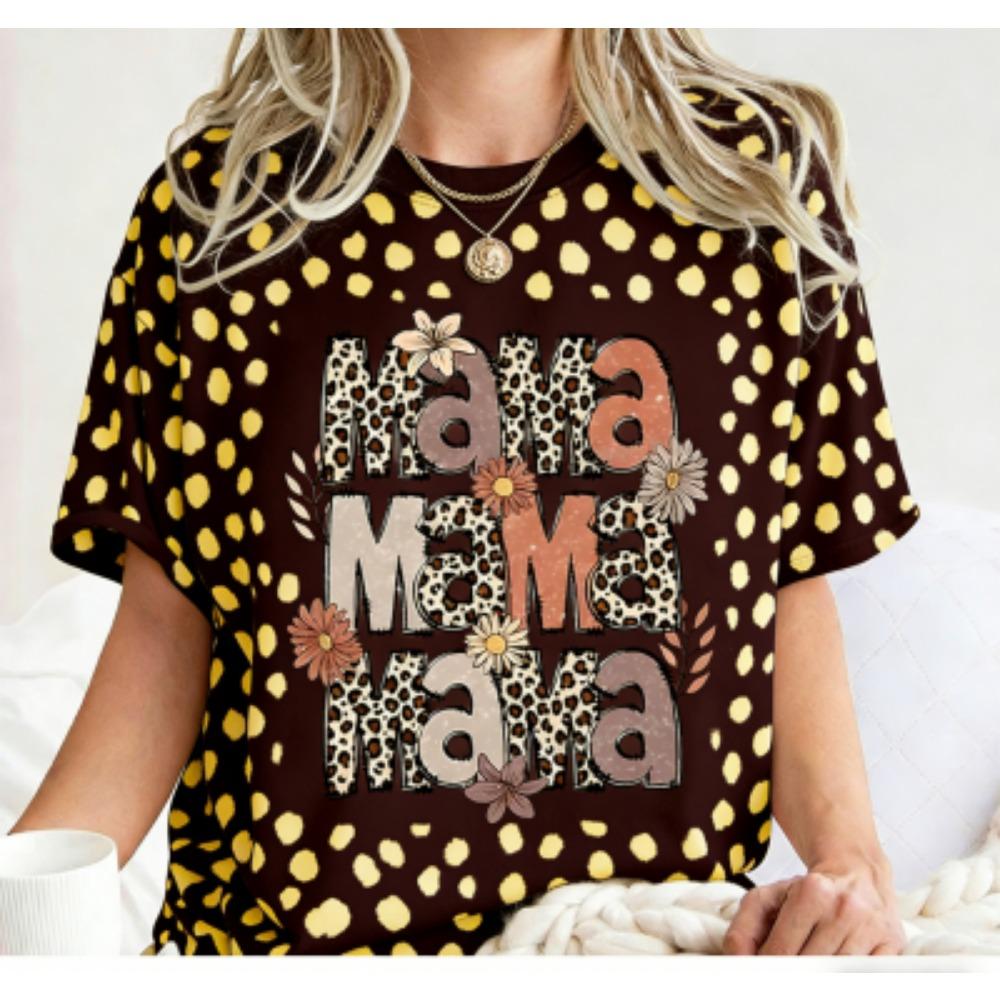 Funny Colorful Leopard Mama Print Women's Short Sleeves T-Shirt Loose Casual Summer Outdoor Street Women's Tees Tops