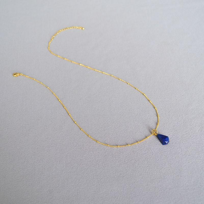 Geometric Lapis Lazuli Green Agate Pendant Necklace Women Brass Gold Plated French Chic Minimalist Style 41-50cm Chain Lapis Lazuli Pendant Necklace