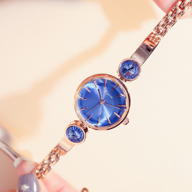 Watches for Schoolgirls, Simple Women's Watches, Compact and Temperamental Blue Rhinestone Niche Bracelet Watches for Women