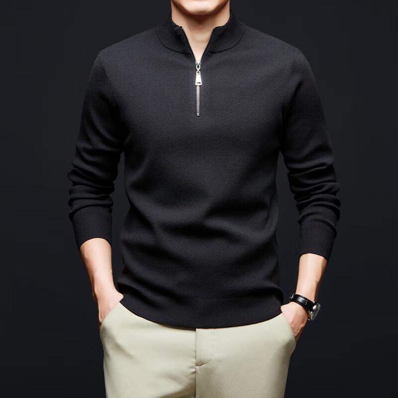 Yiliteng Men's Thickened Solid Knit Half-Zip Pullover