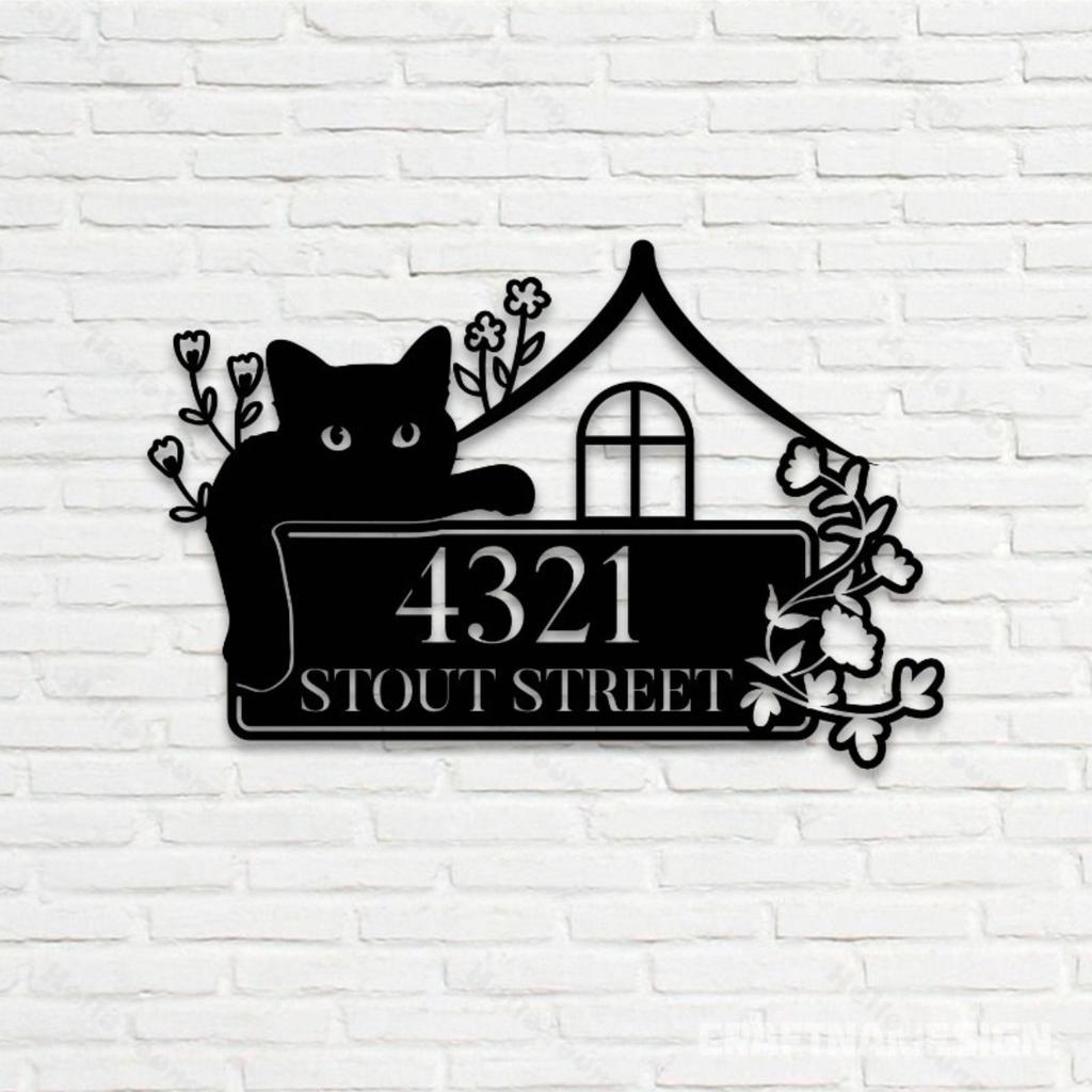 Customizable Cat Metal Surname Sign Black Iron Hot Sale Home Living Room Outdoor Courtyard Decor