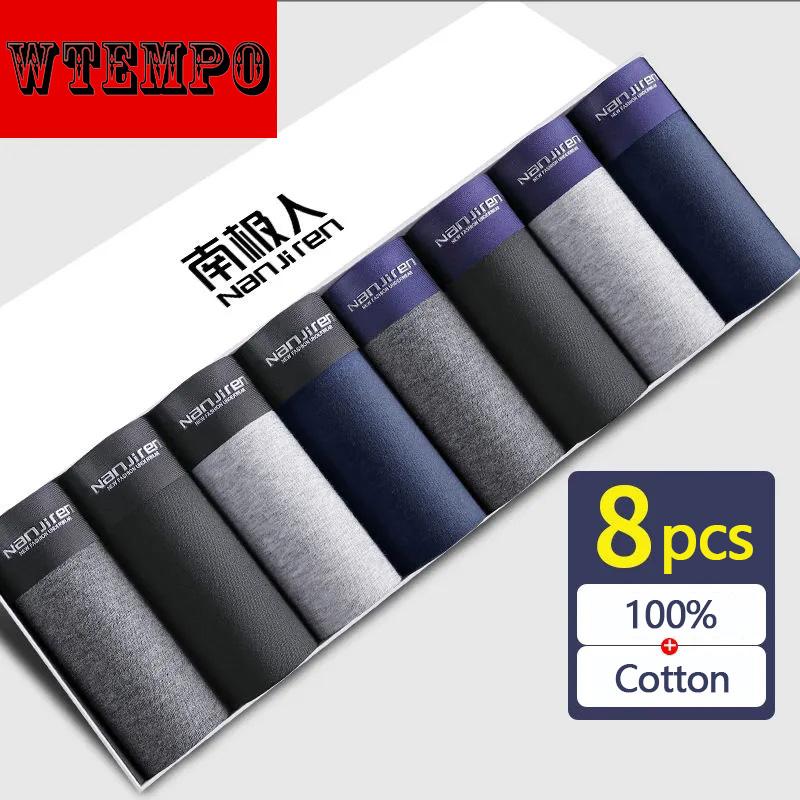 WTEMPO Cotton Men's Underwear 8PCS Breathable Sweat-absorbent Boxer Shorts Boxer Shorts