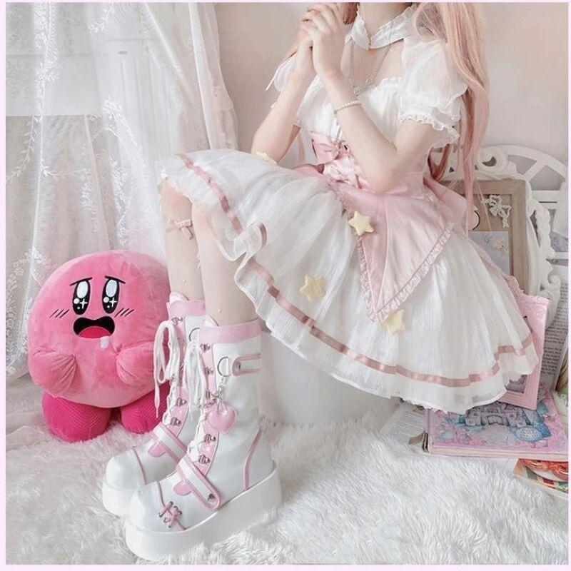 Fashion Platform Women's Boots Cute Heart-shaped Locomotive Boot Halloween Cosplay Thick Sole Punk Style Women Boots Botas Mujer