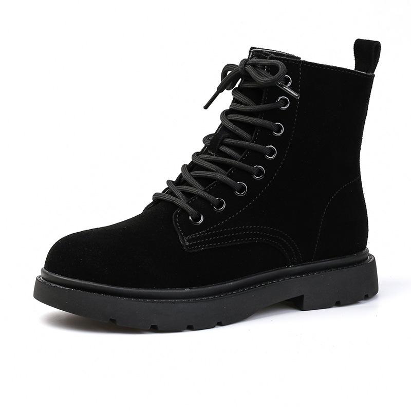 New Leather British Frosted Leather Women's Medium Heel Flat Short Women's Hole Martin Women's