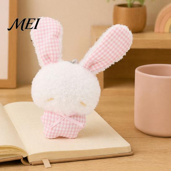 Fluffy Animal Pendant Ribbon Bow Rabbit Plush for Backpacks, Stuffed Plaid Ear Keychain Bunny Bag Charm, Soft Decoration Lightweight