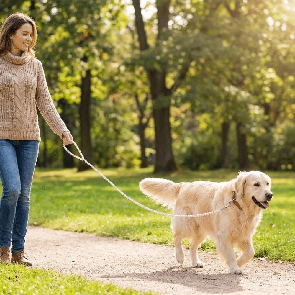 Bite-Resistant Beaded Dog Leash Anti-Escape Waterproof Pet Training Leash Artificial Pearl Solid Color Dog Lead Leash