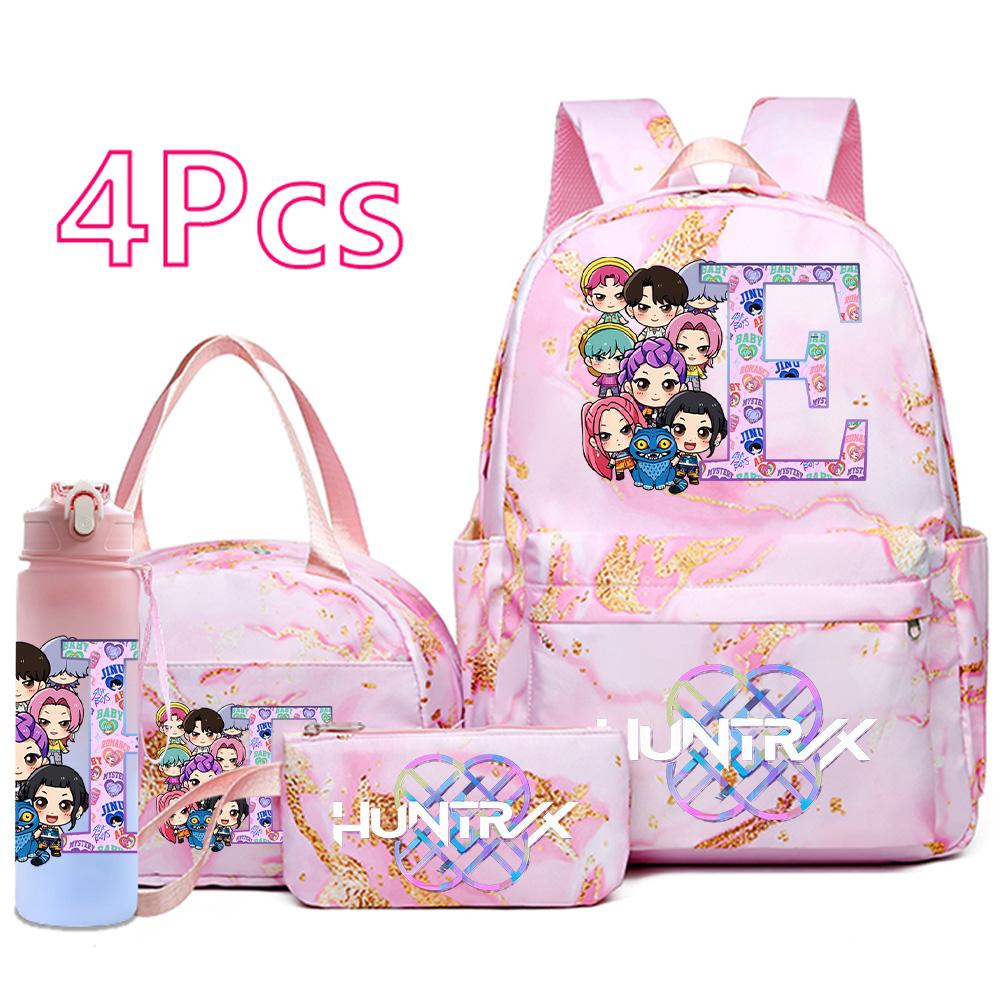 4Pcs/set Anime K-Pop Printed Backpack Handbag Pencil Case 750Ml Water Bottler for Teenager Boy Girl Schoolbag Large Capacity Bookbag Kid Gift Mochila