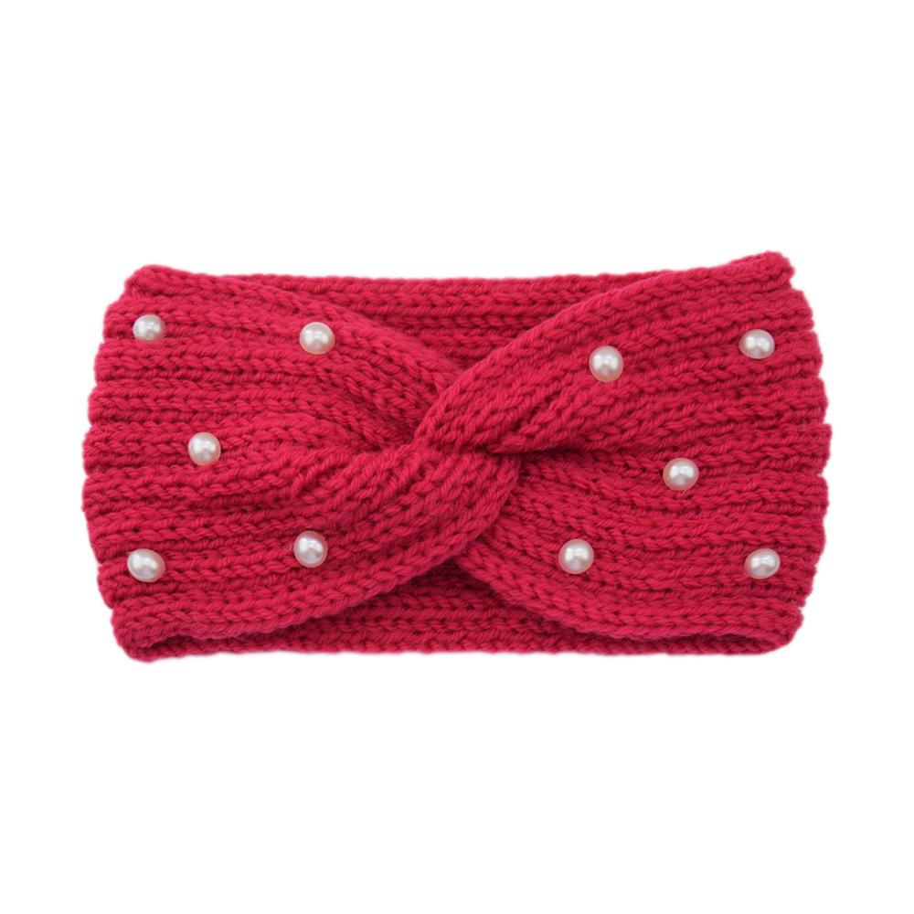 Women Wide Knitted Cross Pearl Headbands Autumn Winter New Warm Solid Hair Bands Ear Warmer Girls Elastic Sports Turban Headwrap