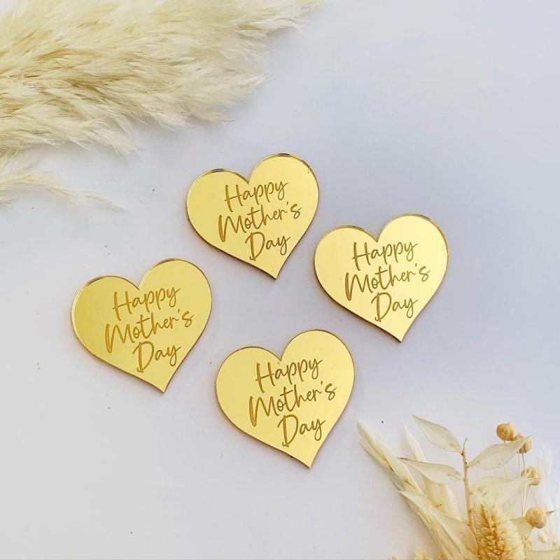 3pcs Mother s Day Acrylic Cake Decoration Mother s Day Party Cupcake Toppers Golden Color Round Label Acrylic Cake Insert 3pcs