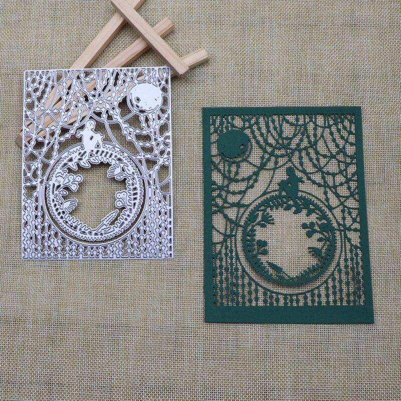 Neu Rechteck Wald Blätter Mädchen Nacht Metall Schneiden Stirbt Für DIY Grußkarte Handwerk