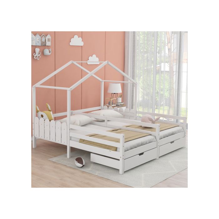 Lit Enfant - MUVOE - Lit À Lattes Avec 2 Tiroirs - MDF - 200x90 Cm - Blanc