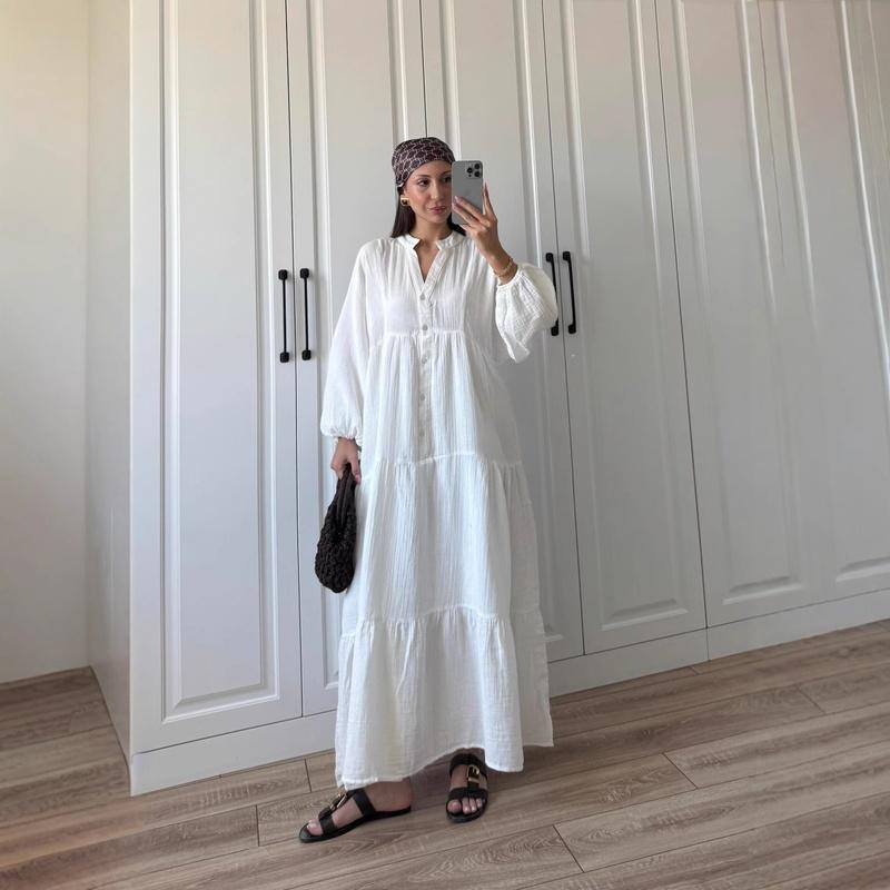 Women's Maxi Dress Long Sleeve Tiered A Line Loose Fit Casual Boho Long Dress