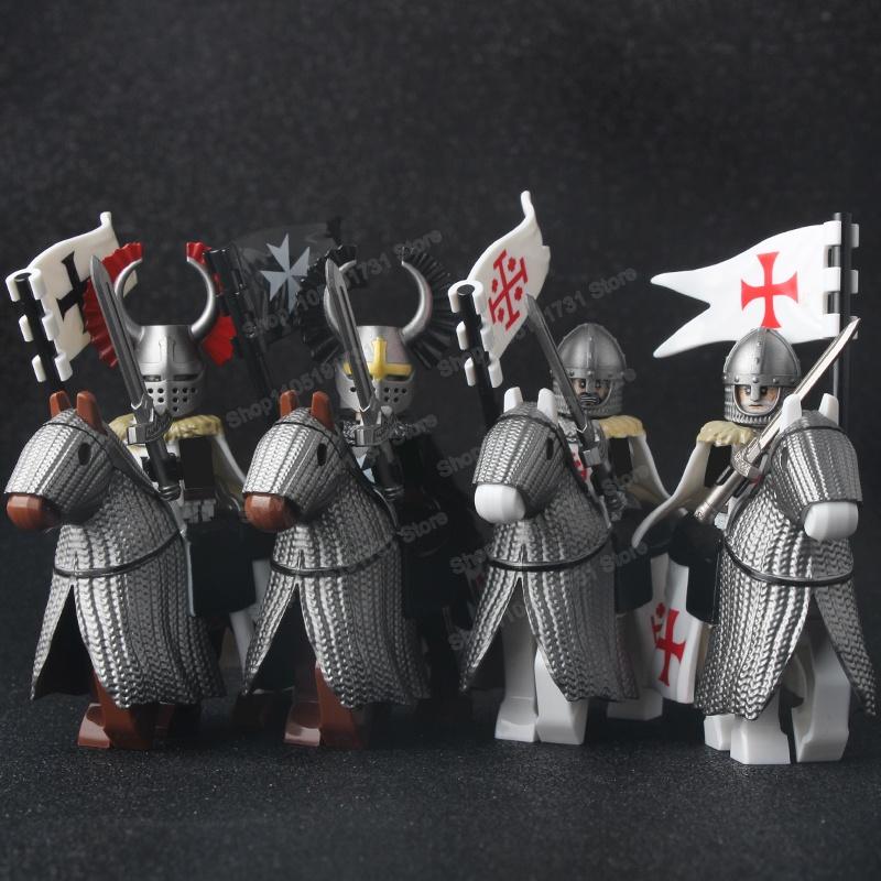 Medieval Knight Serie Figures Building Blocks Warrior Soldiers Guards Lion Heart Hospital Teutonic Knight Battle Pastor Kid Gift
