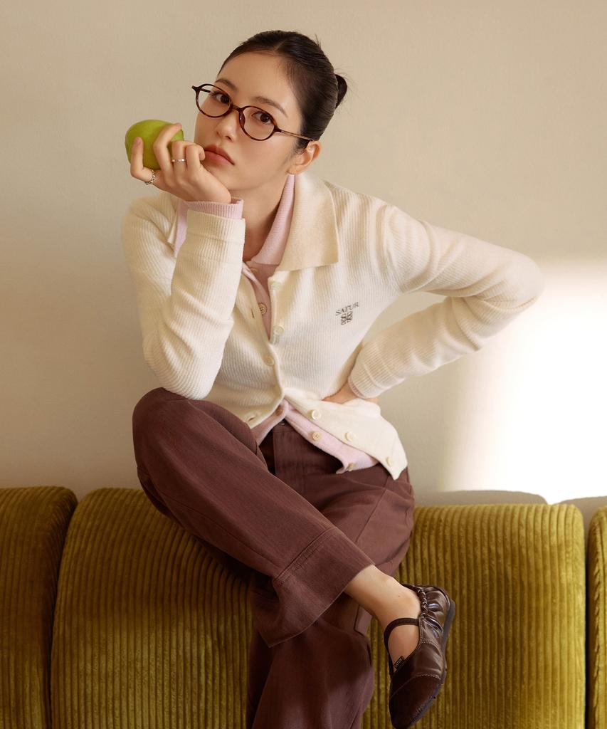 SATUR (W) Herringbone Cotton Pants Brown