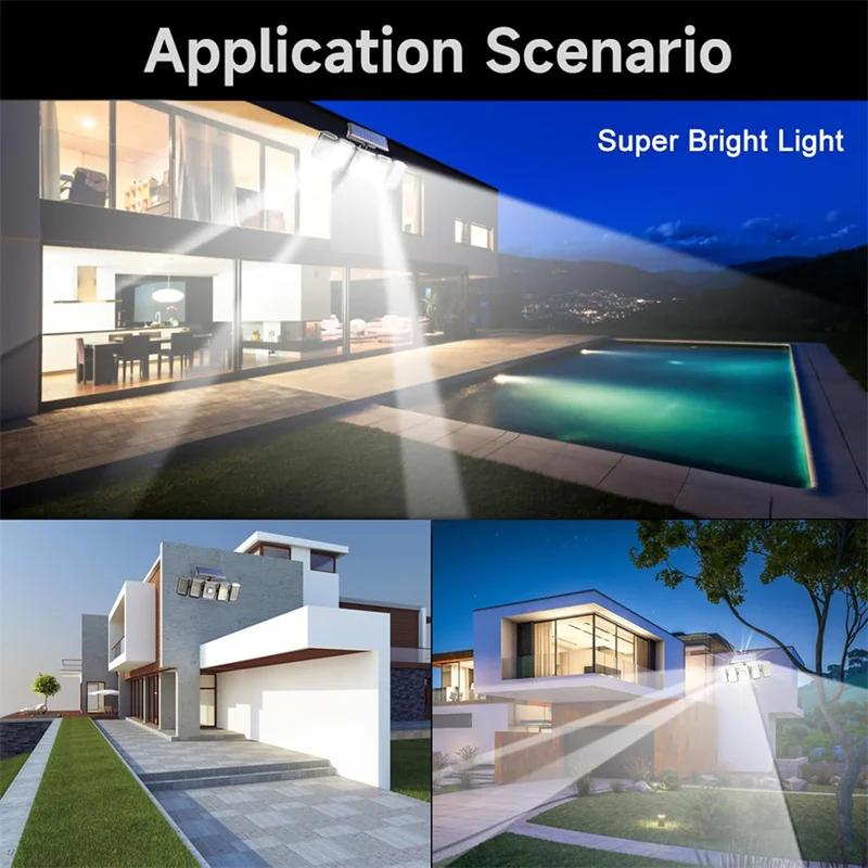 Solar Lights Outdoor, Solar Motion Sensor Lights 4Head Outdoor Lights with Wide Angle Wireless Security Light for Fence Patio