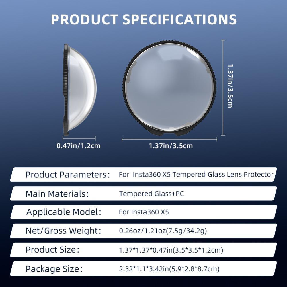 For Insta360 X5 PC Lens Protector Cover Optical Glass Camera Lens Dust Proof Cap Scratch-resistant HD PC Lens Accessories
