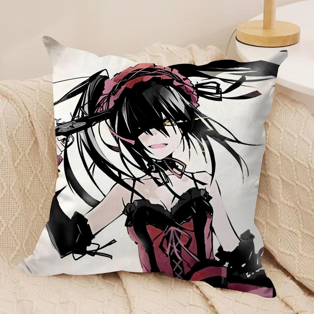 TTokisaki Kurumi Cushion Cover Silky Short Plush Sofa Pillow Cover Hidden Zipper Soft Dustproof Case for Home Decor