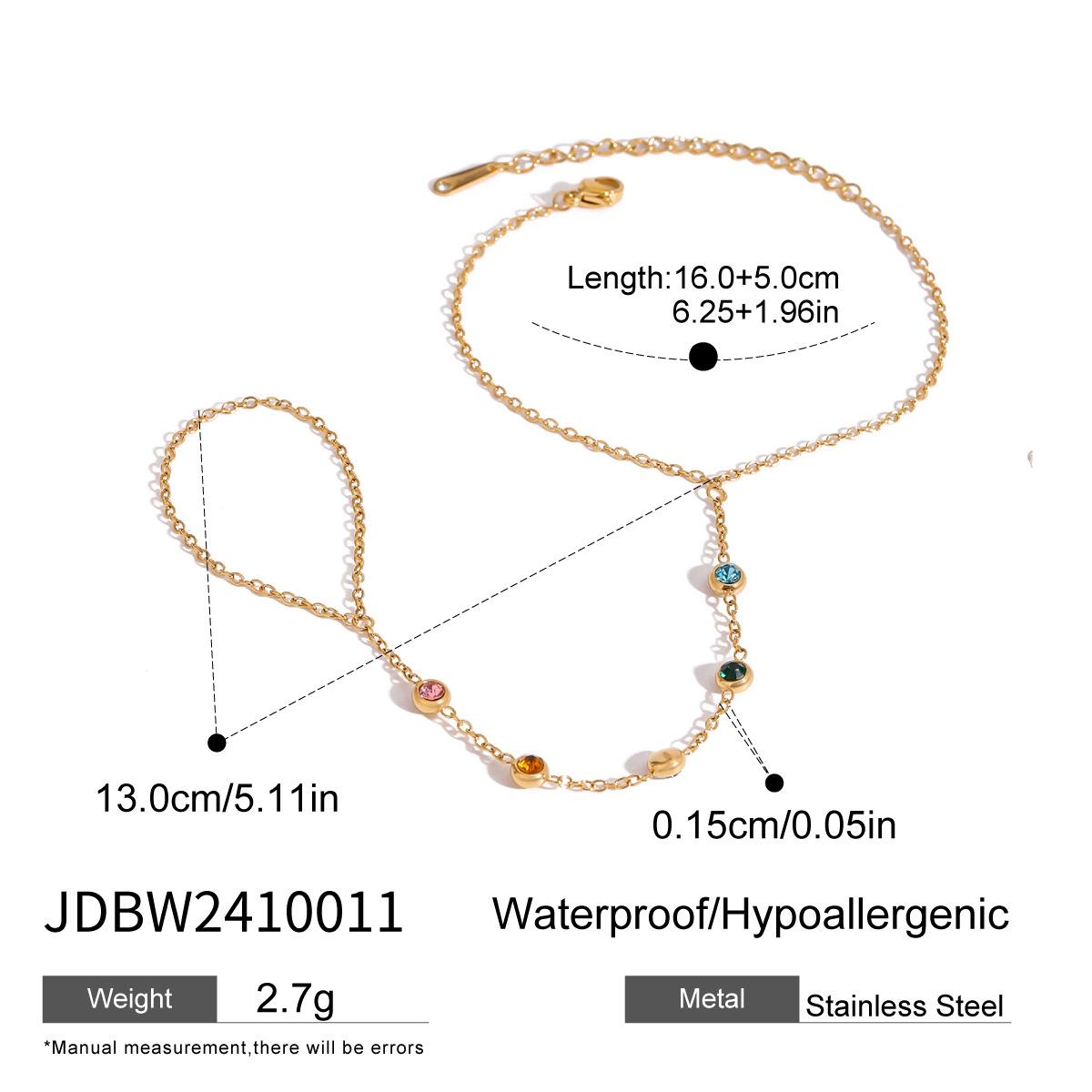 Colored Zircon Finger Chain Link Bracelet Minimalist Light Luxury Titanium Steel Jewelry
