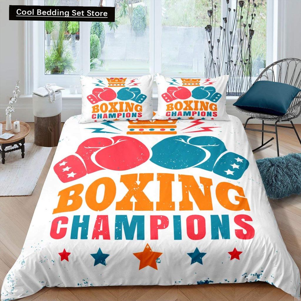 Boxing King Queen Duvet Cover Gamer Competitive Sports Bedding Set Galaxy Bright Colorful Quilt Cover Polyester Comforter Cover