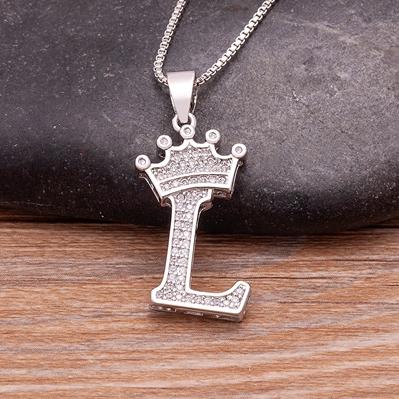 Nidin Luxury A-Z Crown Alphabet Pendant Chain Necklace Punk Style Lucky Initial Name Jewelry Fine Party Wedding Birthday Gift