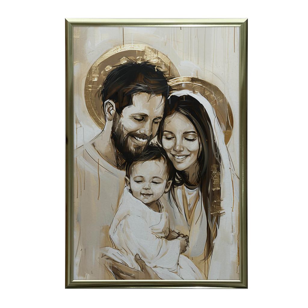 Rodzina Boża - Uśmiech Jezusa Rodzina Boża - Uśmiech Jezusa, 50X70 Cm, Rama Drewniana Ciemny Brąz, Papier Matowy 230 Gsm