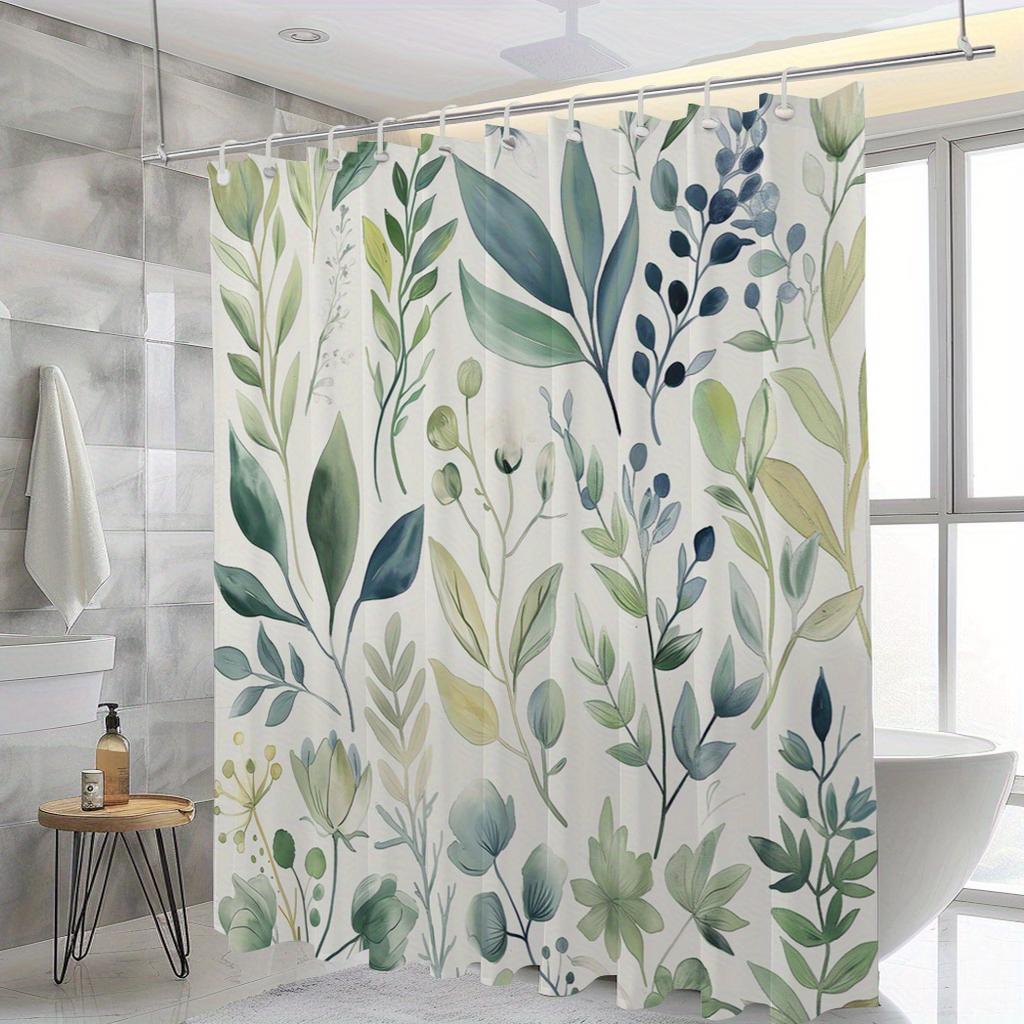 1pc Plants Pattern Shower Curtain, Waterproof Shower Curtain With Hooks, Bathroom Accessories, Home Decor