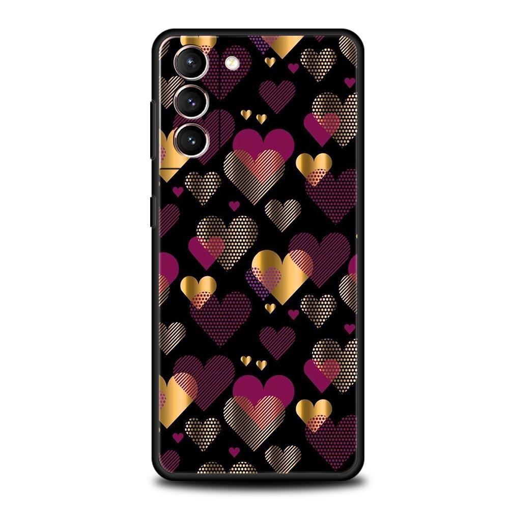 Gold Pink Rose Glitter Hearts Soft Phone Case For Samsung Galaxy S25 Edge S24 Plus S23 FE S22 S21 S20 Ultra 5G S10 Protect Cover