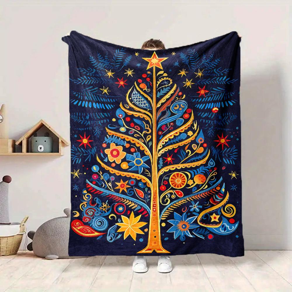 1pc Christmas Tree Blanket, Lightweight Flannel Throw Blanket for Sofa, Bed, Travel, Camping, Living Room, Office, Couch071