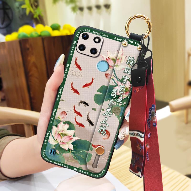 Waterproof Durable Phone Case For OPPO Realme C21Y/C25Y Elderly lady Soft case Anti-dust Ring Shockproof Wristband