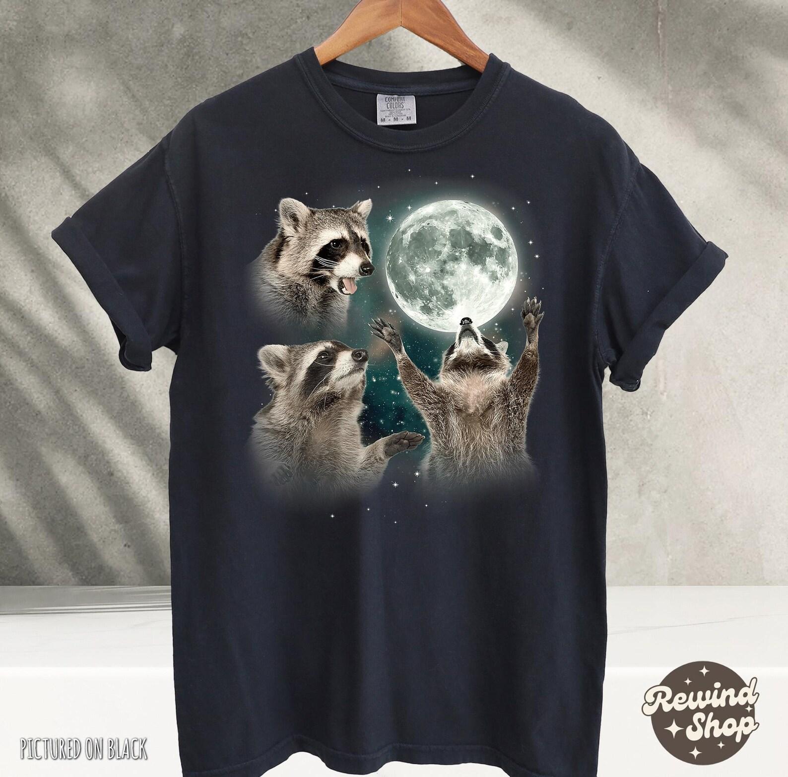 Three Raccoons Vintage Tshirt, Raccoon Graphic Tee, Vintage Raccoon Moon T shirt, Raccoon Lovers, Funny Raccoon Tee, Oversized Washed Tee L