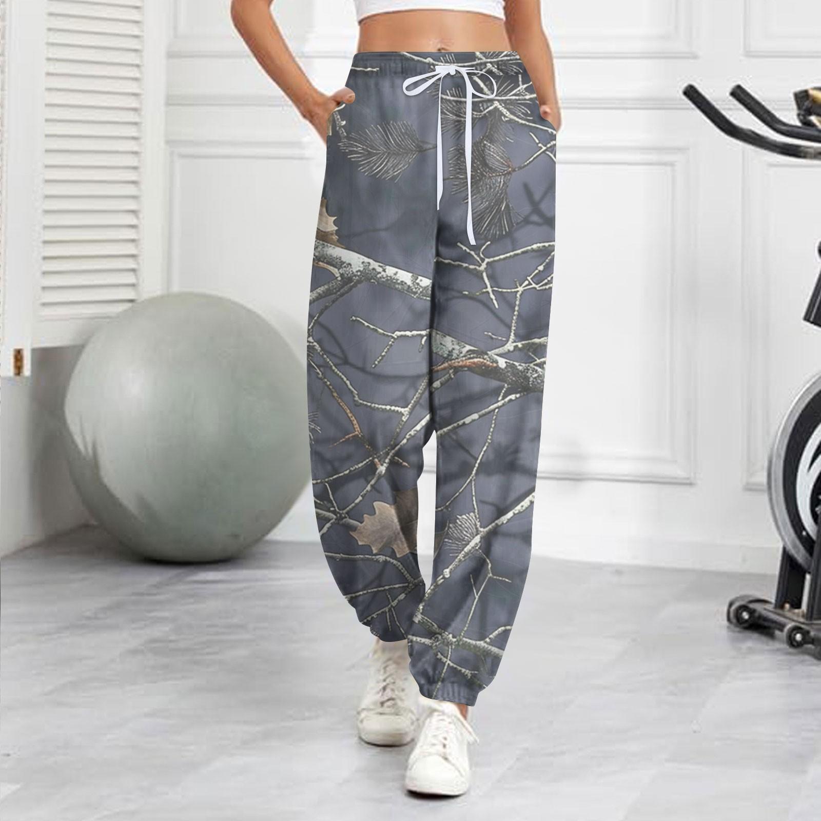 

Женские повседневные модные спортивные штаны с принтом «Опадающие листья» L чёрный