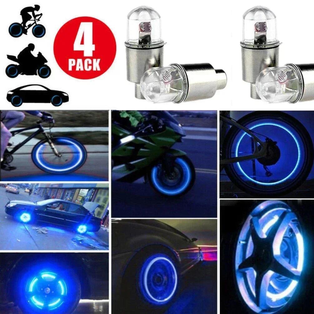 2pcs LED Tire Valve Stem Caps Neon Light Waterproof Wheel Spoke Lights LED Tire Lamp for Motorcycle Bicycle Car Accessories