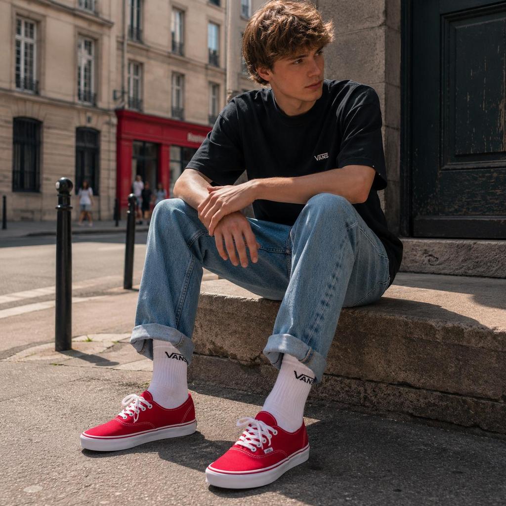 Durable Canvas Vans Core Classic Authentic Red Sneakers for Daily Comfort