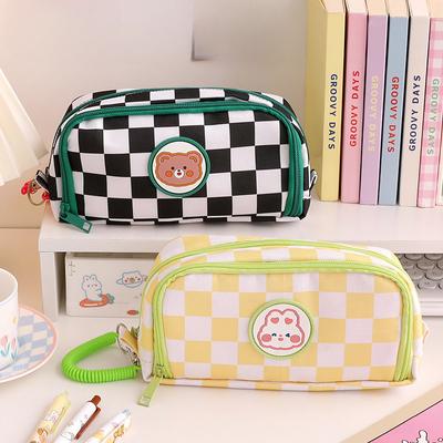 Portable Simple Large Capacity Checkerboard Pen Bag 2022 Japanese Girls High Appearance Level Storage Stationery Bag Pencil Case