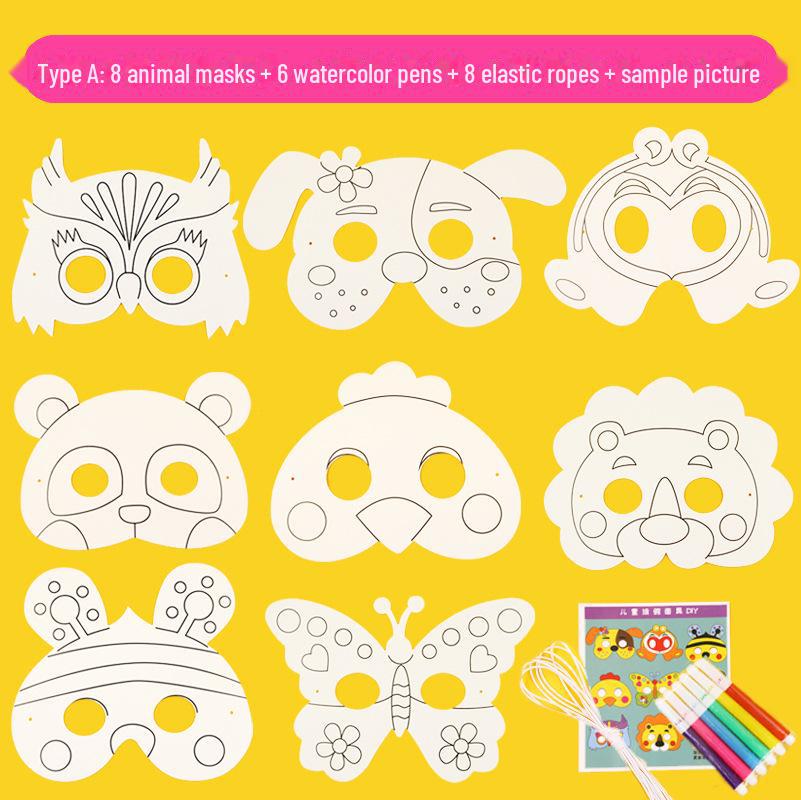 Animal Cartoon DIY Blank Masks for Kids' Coloring and Painting