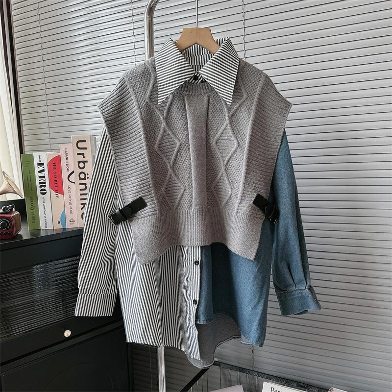 Korean Petite Lace Patchwork Knitted Sweater Vest
