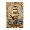 Vintage Nautical Metal Wall Art, Old Sailing Ship Pirate Decor, Home Wall Decor