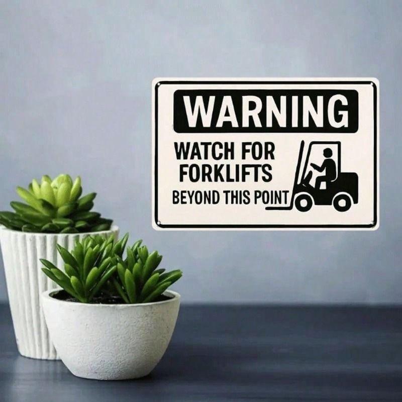 Forklift Safety Sign Metal Poster, Reflective Warning Tin Sign for Warehouse Wall
