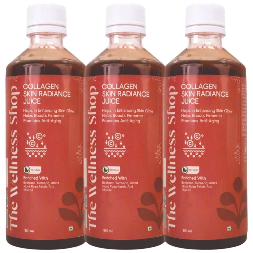 The Wellness Shop Collagen Skin Radiance Juice - 500ml X 1 Pack | Amla & Sea Buckthorn Herbs | Youthful Glowing Tone | Herbal Beauty Drink Supple