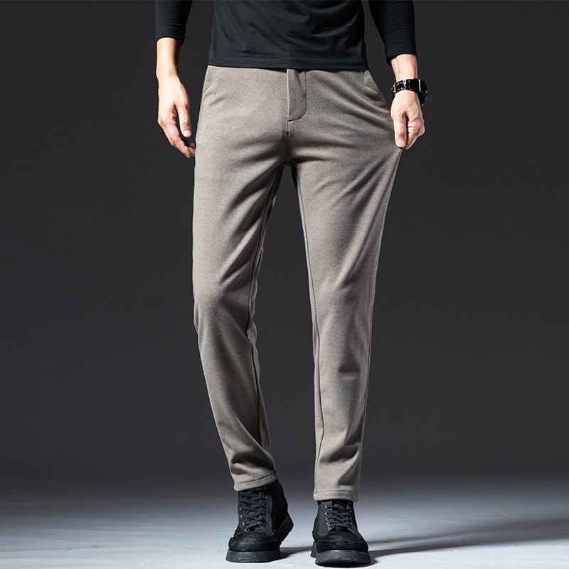 2024 Autumn/Winter Thick/Regular Woolen Pants Men'S Straight Tube Brushed Casual Pants Light Business Elastic Non Stick Gray Trousers