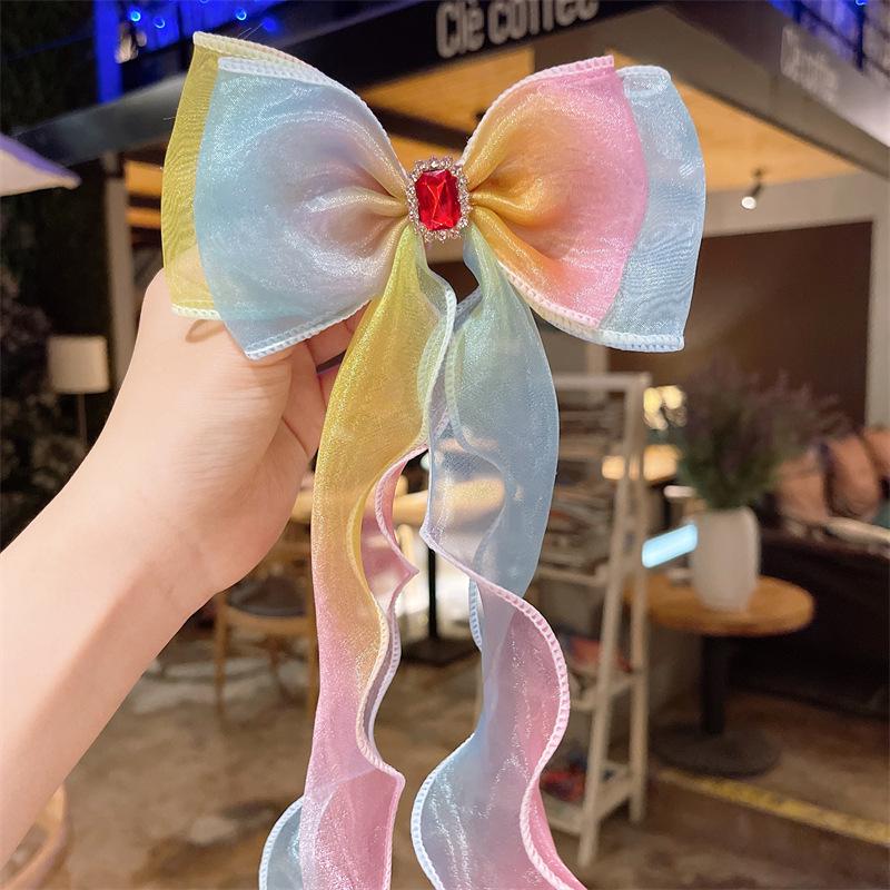 Rainbow Bow Braided Hair Clip for Girls - Cute Hair Accessory with Ribbon Hairpin