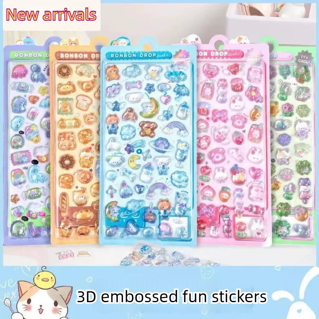 3D Kawaii Cartoon Relief Sticker Cute Crystal Jelly Patch Mirror Scrapbook for Mobile Phone Case School Supplies Stationery