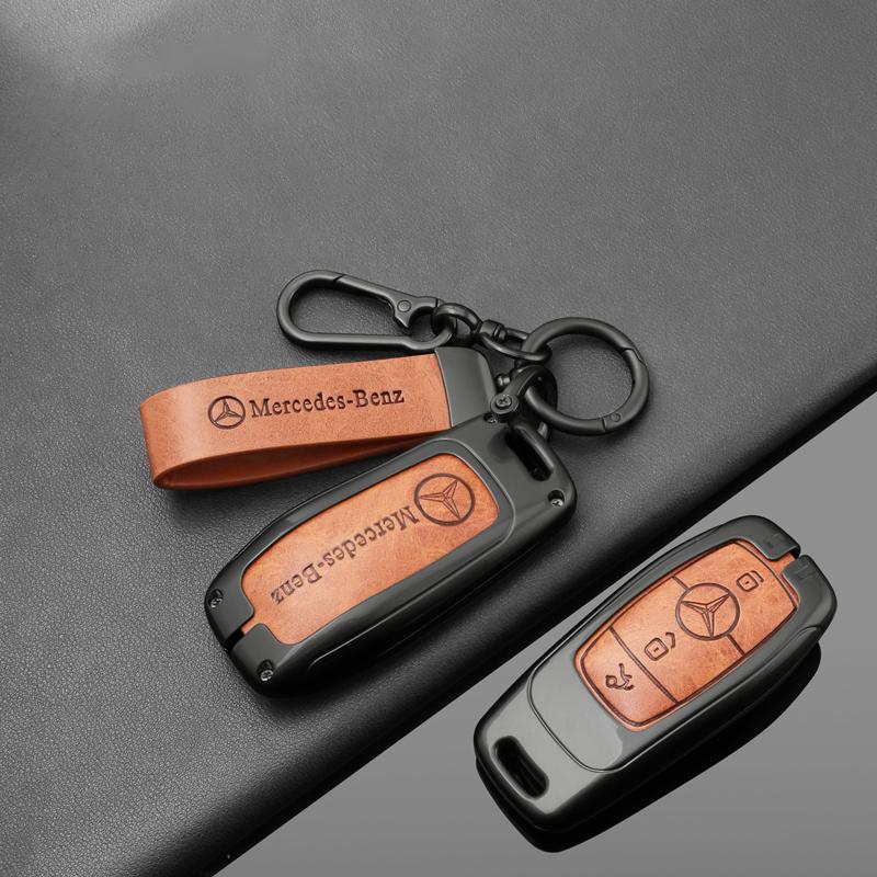 YWP4  Leather Car Smart Remote Key Cover Alloy Protector For Mercedes Benz W205 W206 W204 W213 W177 W223 W247 GLC GLA CLA GLB GLS X253