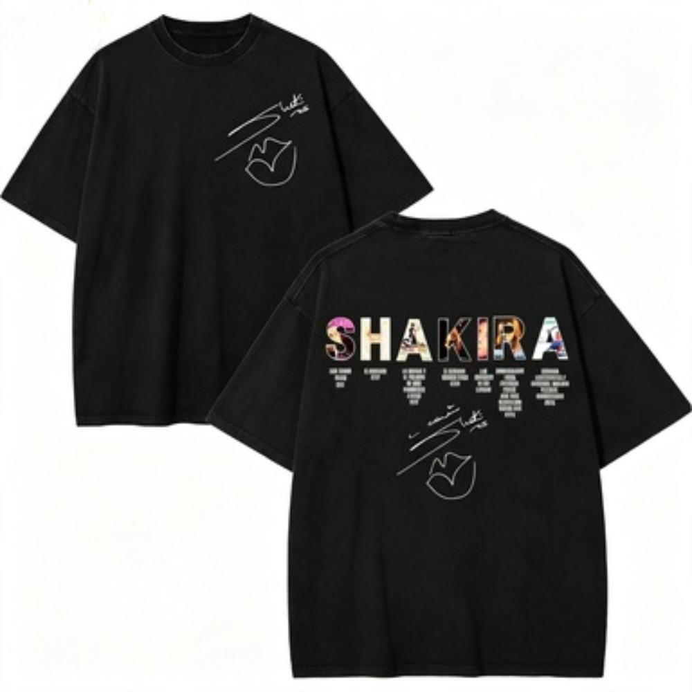 Vintage Gewaschen Shakira Las Mujeres Ya No Lloran Welttournee 2026 Merch T-Shirts Unisex Wounisex Hohe Qualität Mode Übergroßes T-Shirt