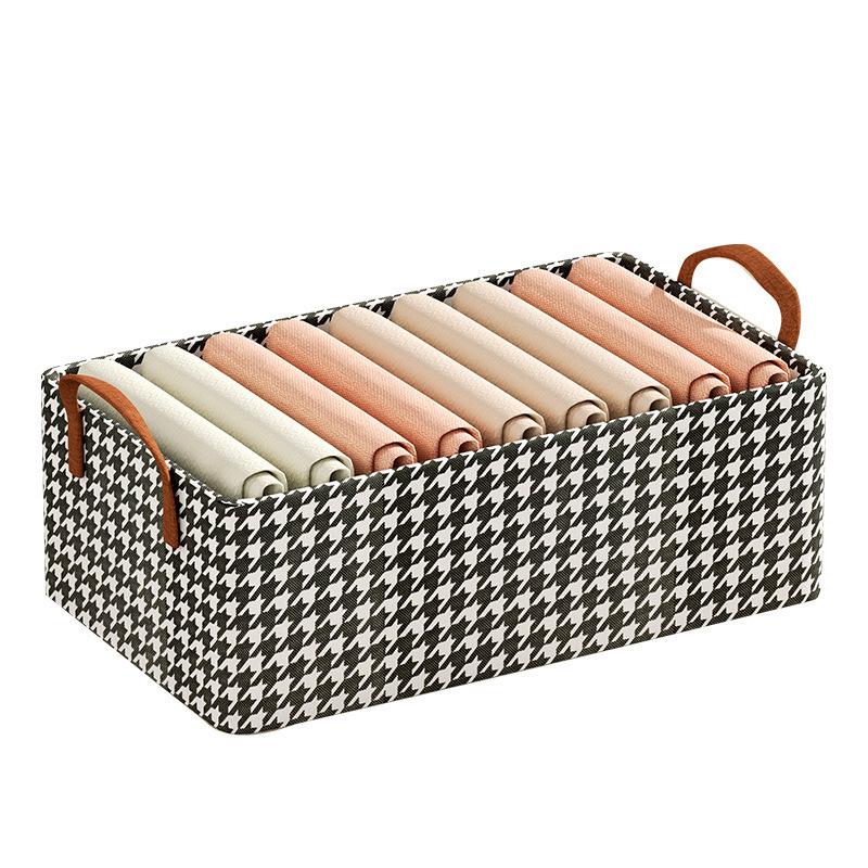 Houndstooth Fabric Wardrobe Organizer Box: Foldable Layered Storage for Clothes and Pants