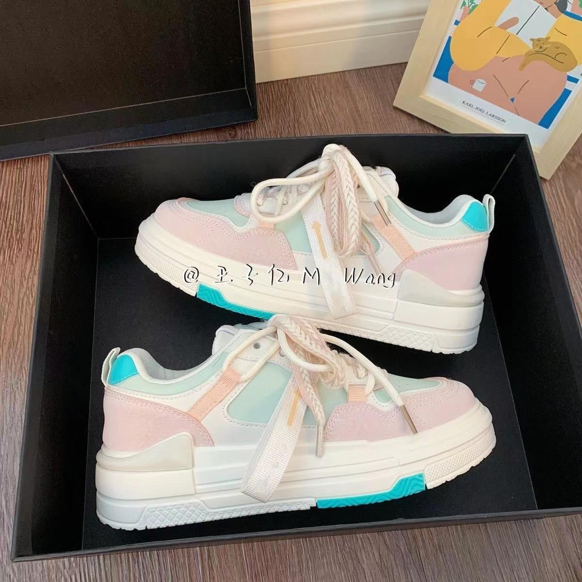 

Casual Thick Bottom Women Sneakers Color Matching 2024 New Fashion Simple All-match Flat Bottom Board Shoes Female Autumntime 35